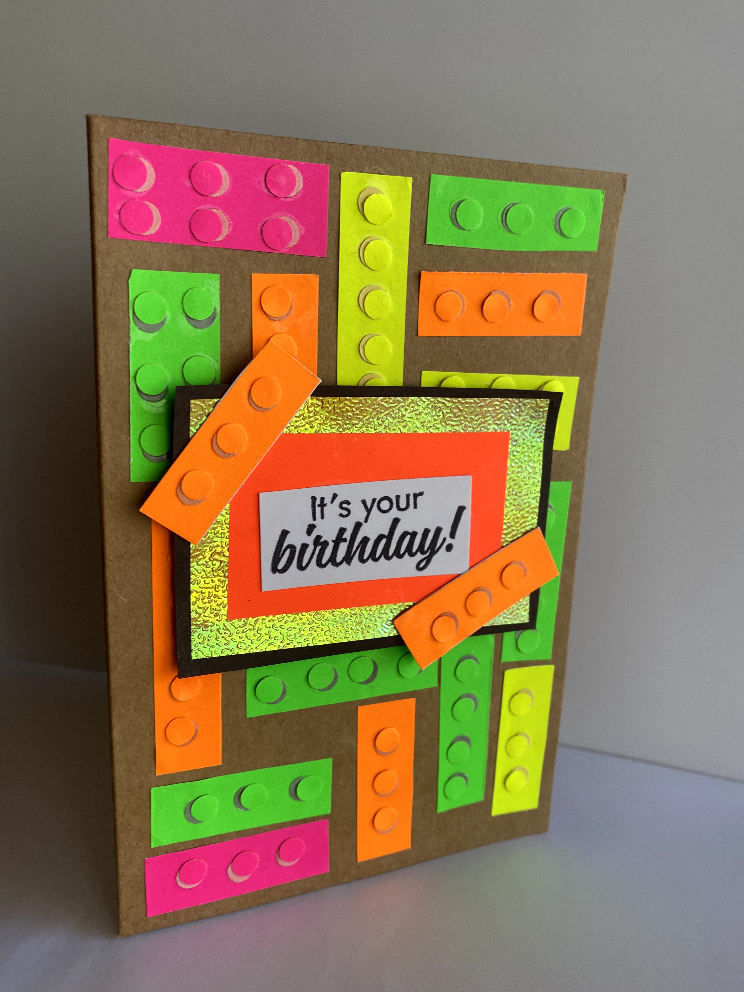 Fun neon lego bricks card