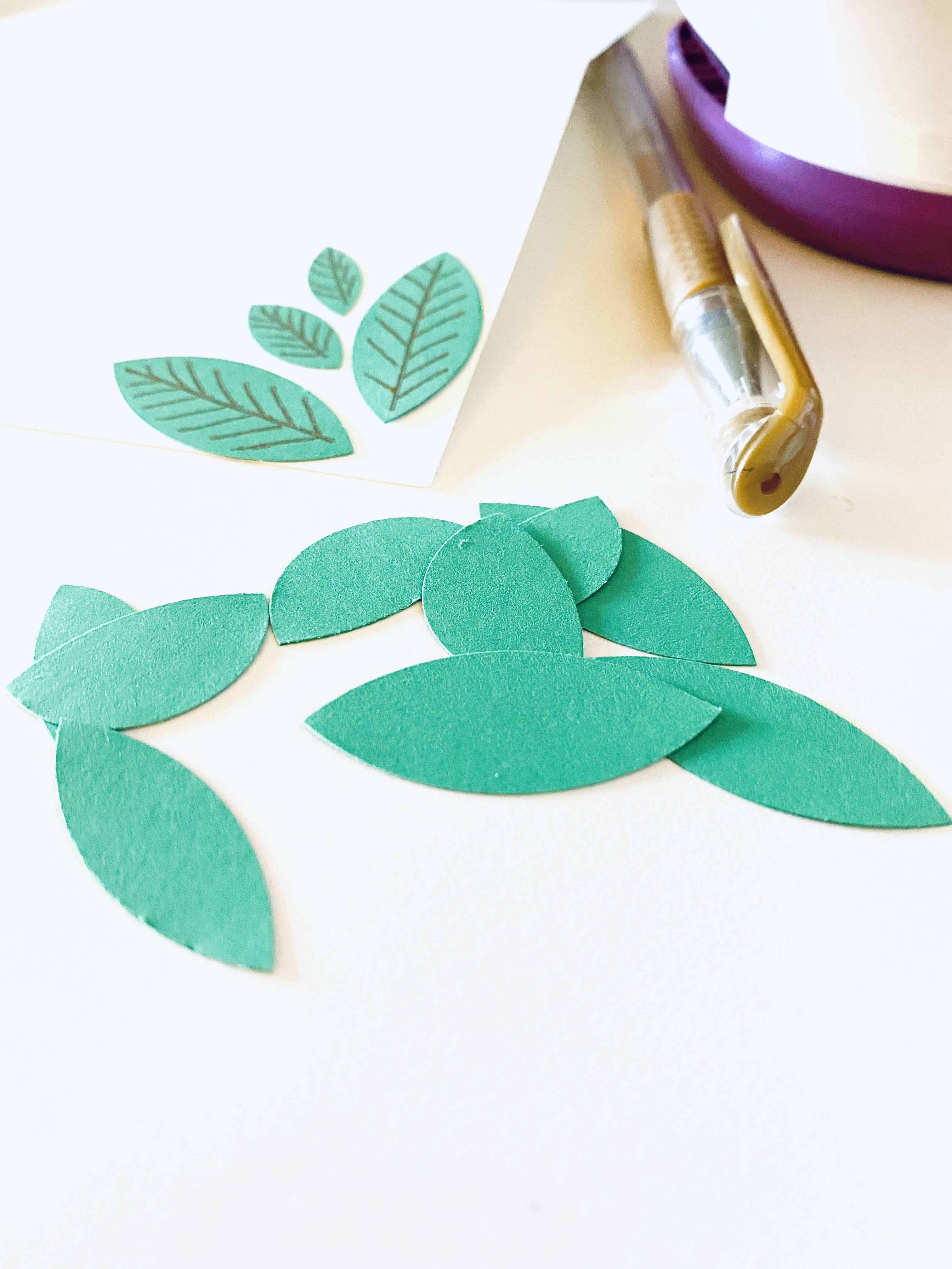 Cut leaves from circle paper cardstock card making