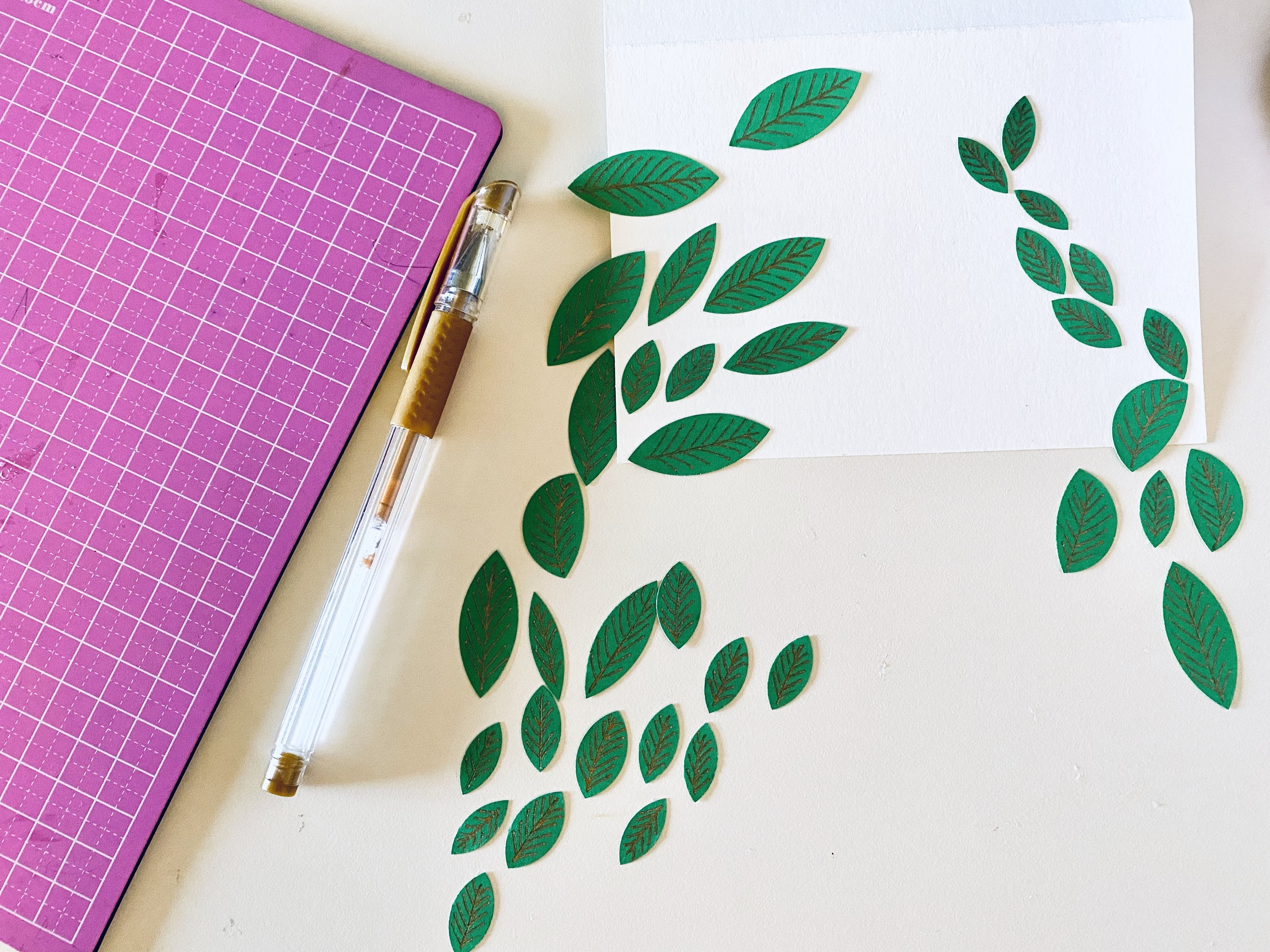 Green leaves blank card paper crafts