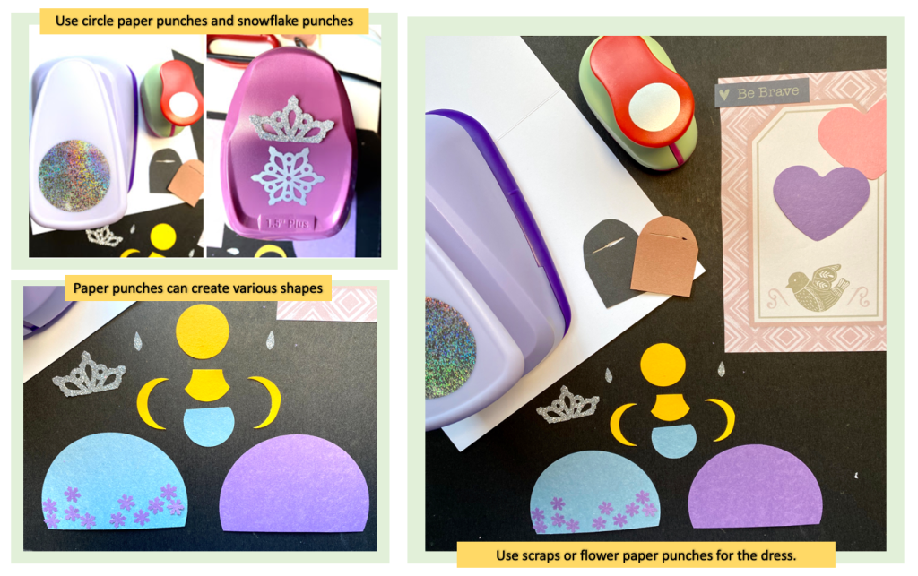 Paper punch supplies for princess card project