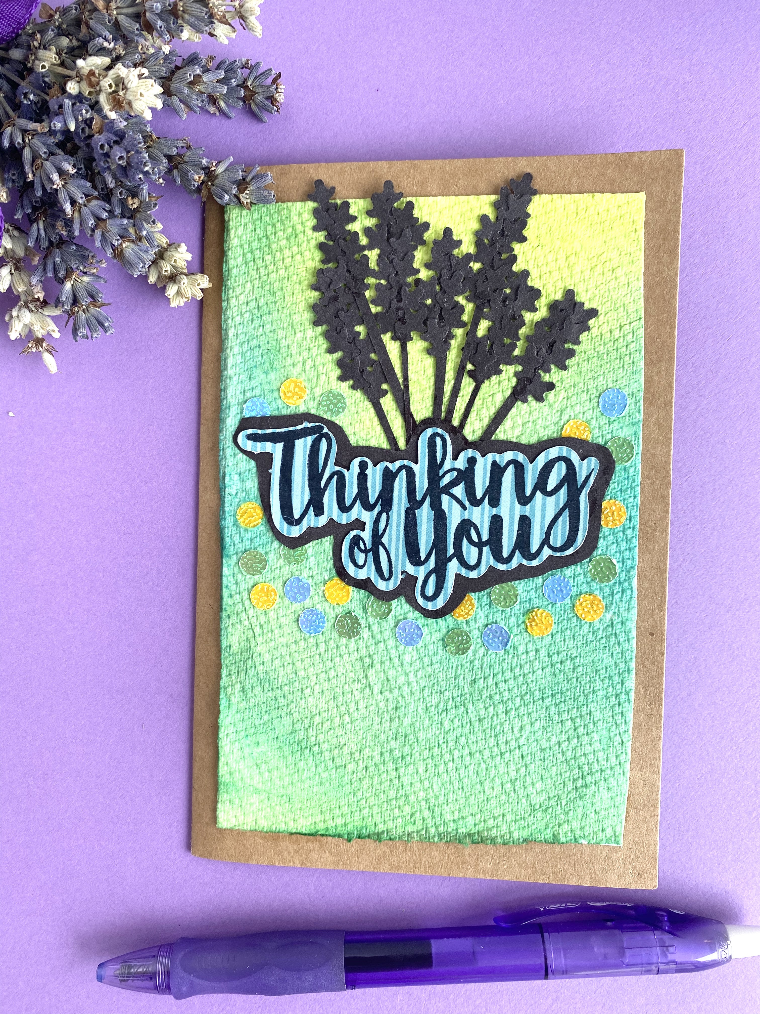 Silhouette of Lavender Flowers  Homemade Card